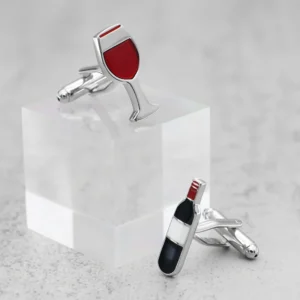 Red Wine Bottle and Glass Cufflinks