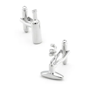 Silver Wine Bottle and Corkscrew Cufflinks